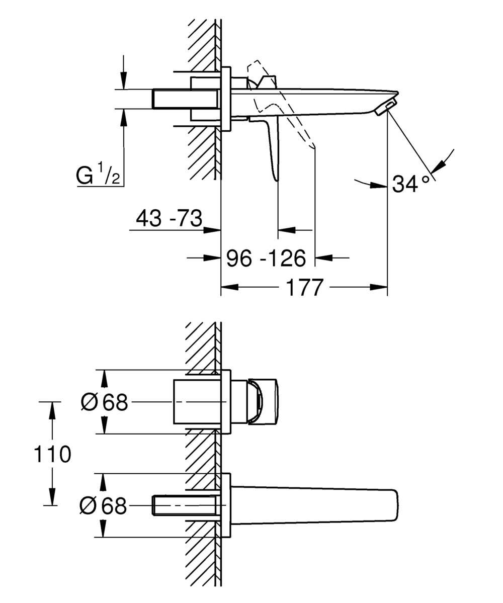 GROHE BauEdge Wall Mounted Bath Mixer 171mm